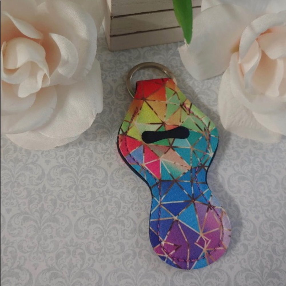 Geometric Rainbow Chapstick Keychain Holder